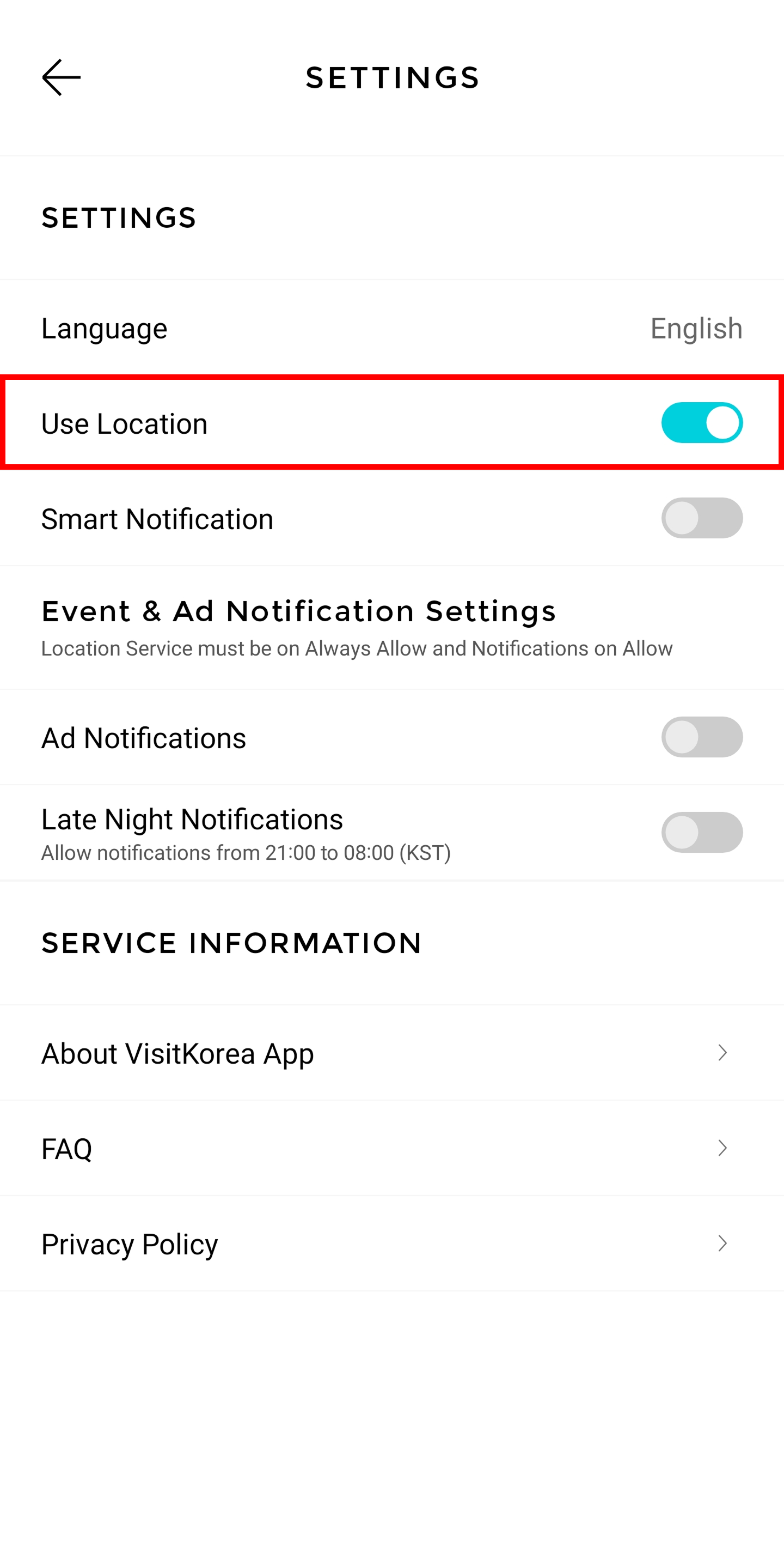 VISITKOREA app screen