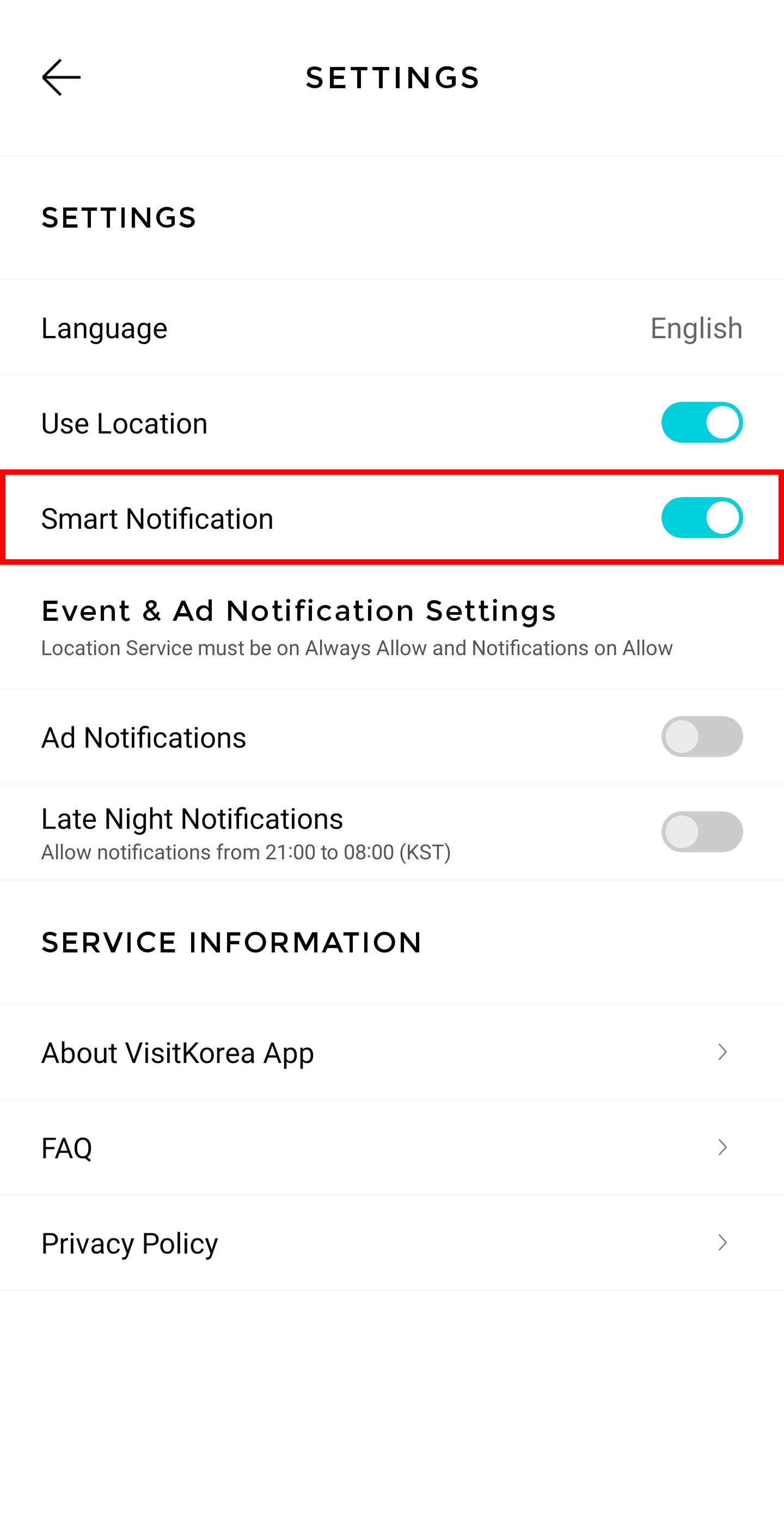 VISITKOREA app screen