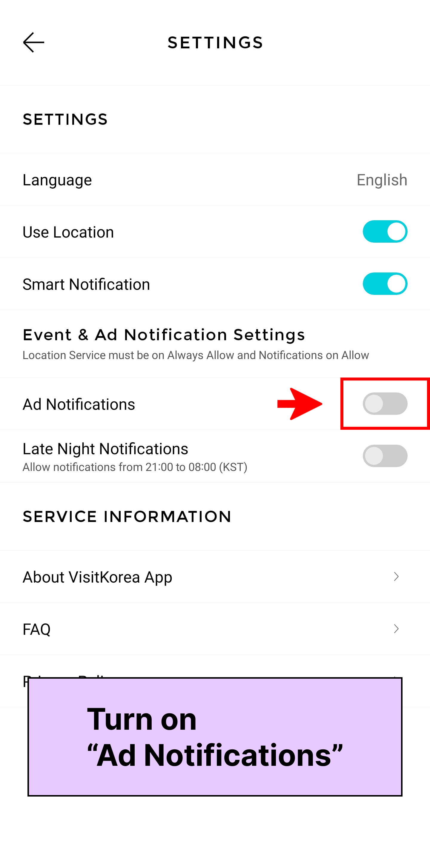 VISITKOREA app screen