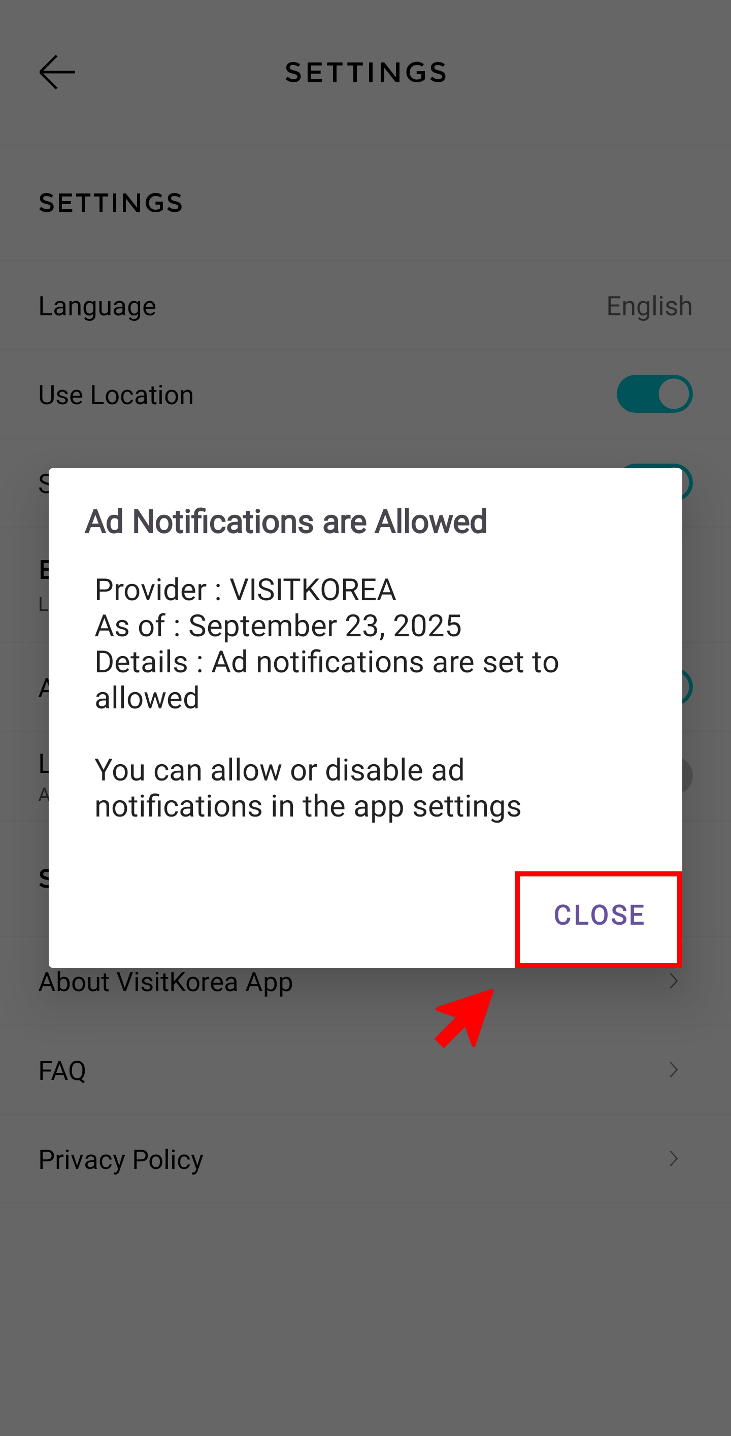 VISITKOREA app screen