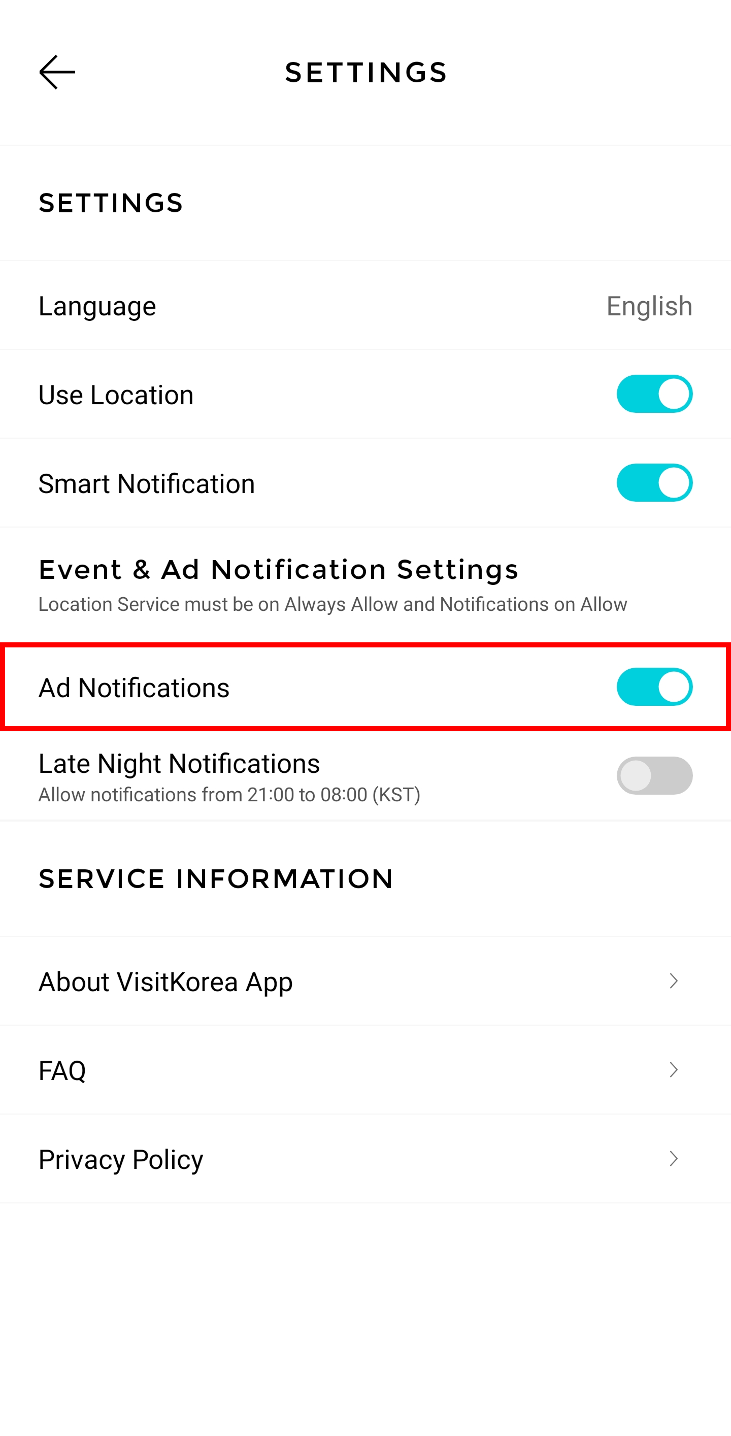 VISITKOREA app screen