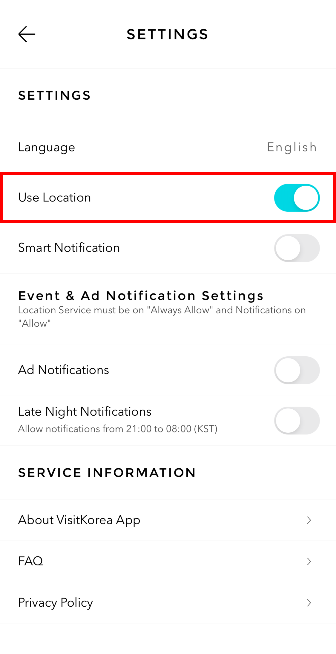 VISITKOREA app screen