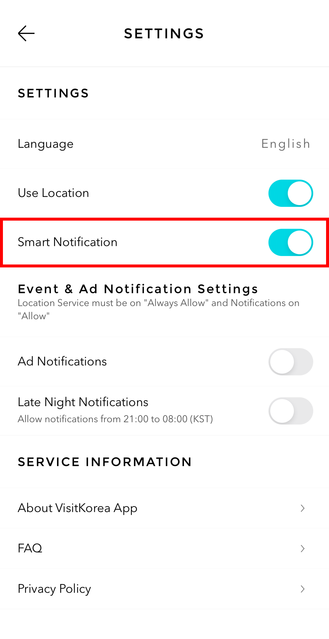 VISITKOREA app screen