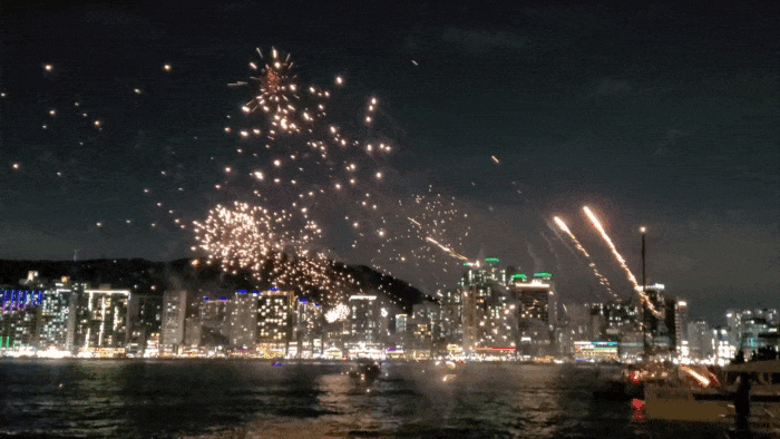 Fireworks display aboard the yacht