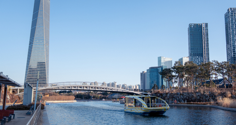 Songdo Central Park view from a water taxi