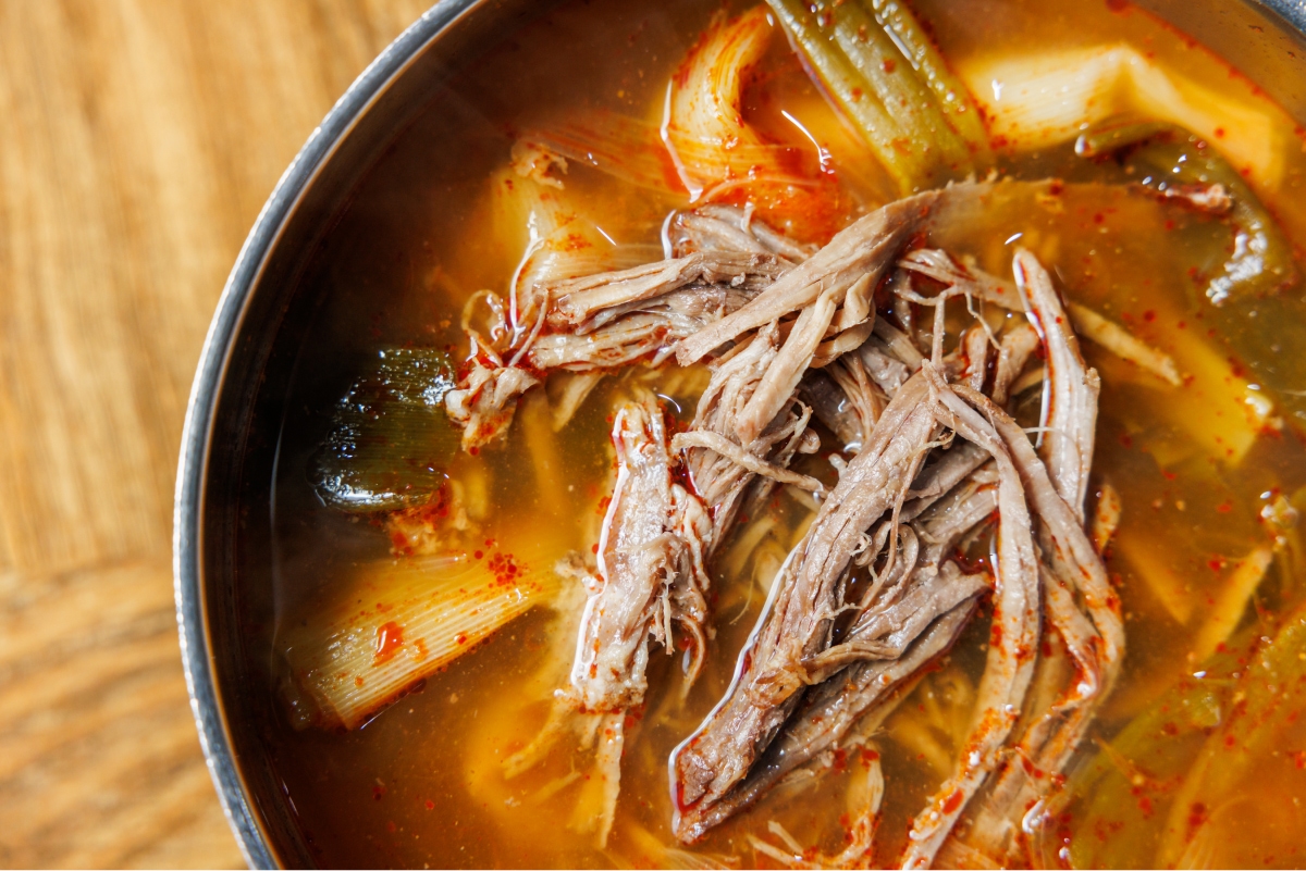 A spicy beef stew that is good for a hangover Yukgaejang with sliced beef
