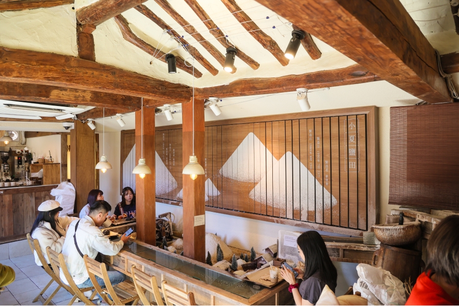Interior of Soha salt pond with wooden interior