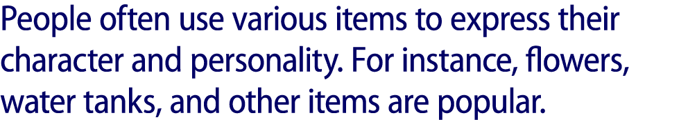 People often use various items to express their character and personality. For instance, flowers, water tanks, and ot...