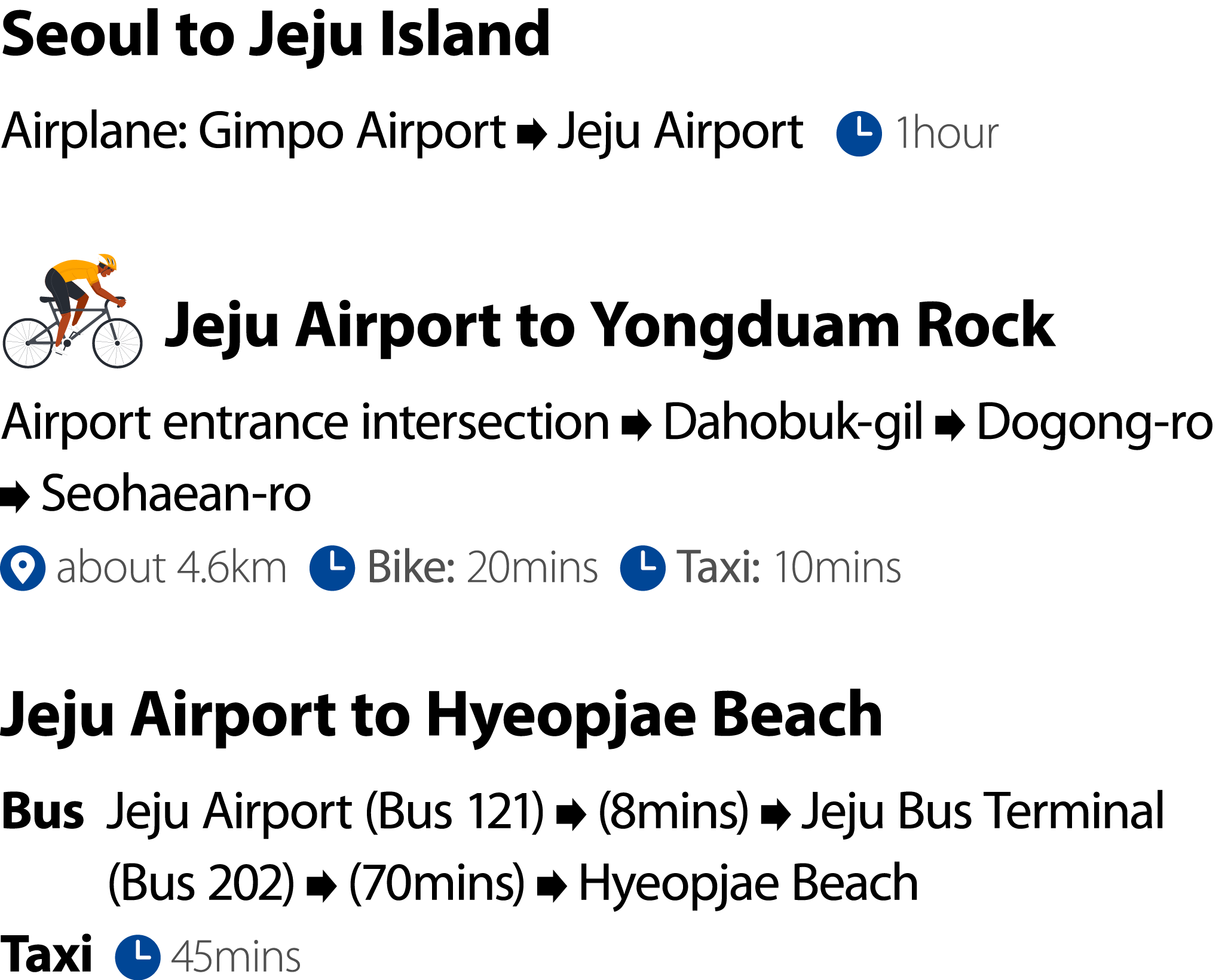 Seoul to Jeju Island Airplane: Gimpo Airport ￼ Jeju Airport ￼ 1hour ￼ Jeju Airport to Yongduam Rock Airport entrance ...
