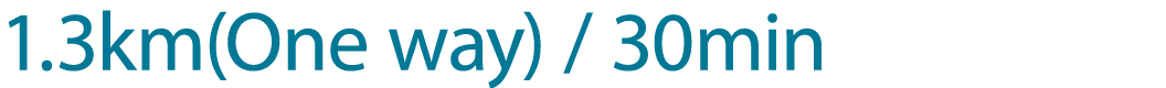 1.3km(One way) / 30min