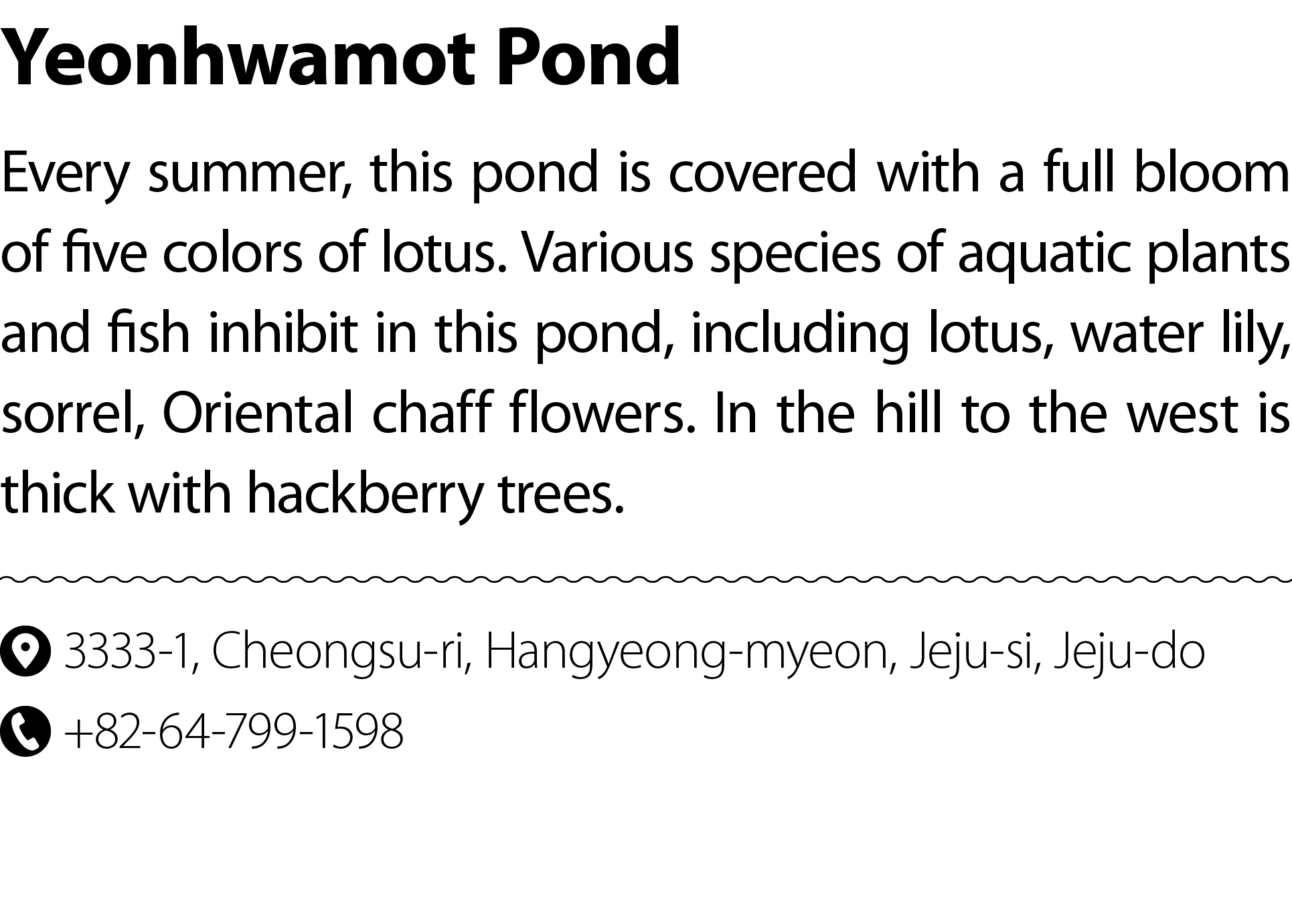 Yeonhwamot Pond Every summer, this pond is covered with a full bloom of five colors of lotus. Various species of aqua...