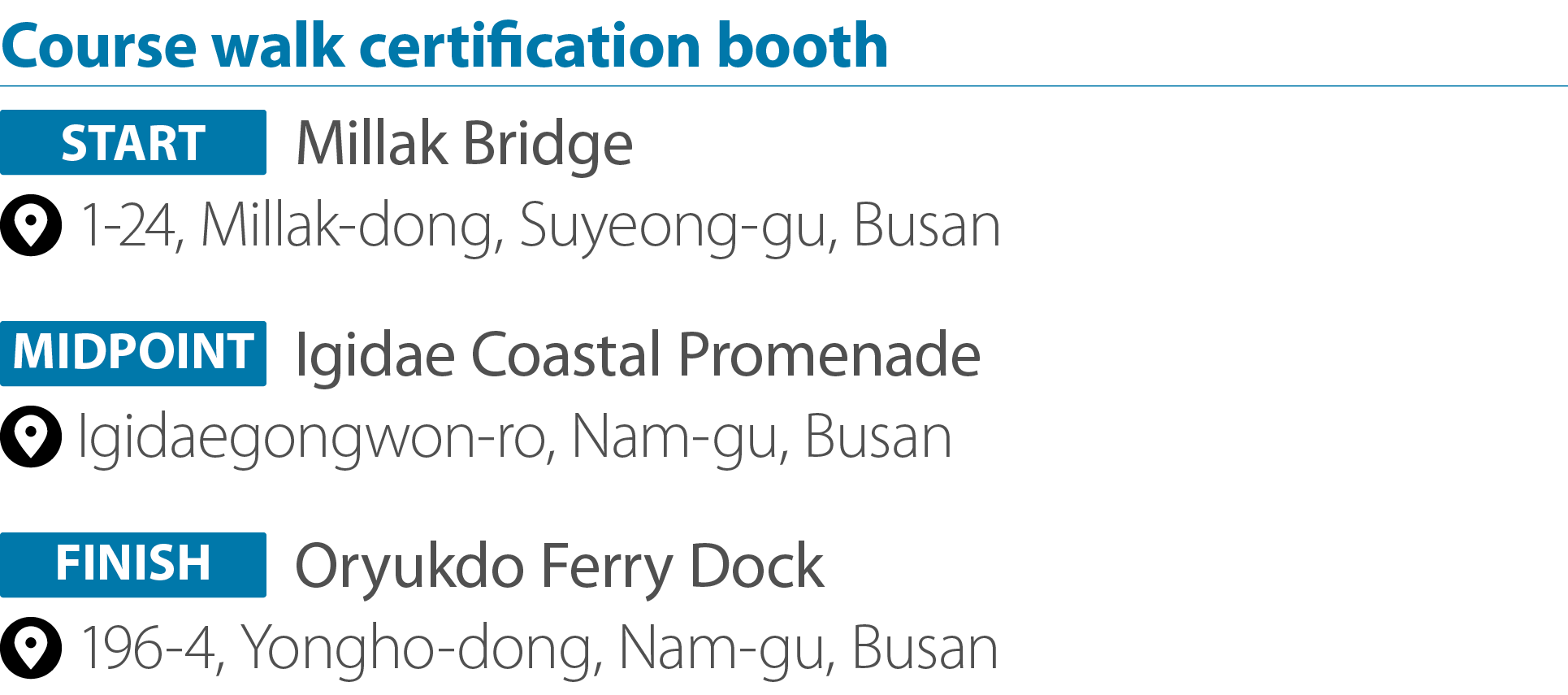 Course walk certification booth ￼ Millak Bridge ￼ 1 24, Millak dong, Suyeong gu, Busan ￼ Igidae Coastal Promenade ￼ I...