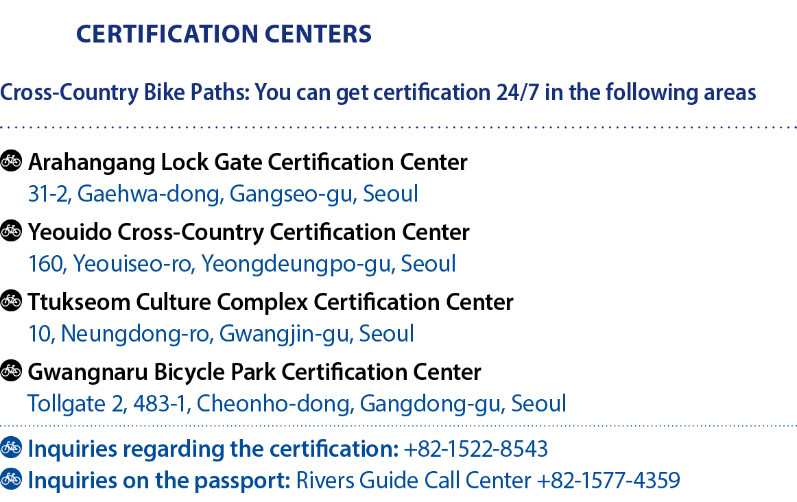 Certification Centers Cross Country Bike Paths: You can get certification 24/7 in the following areas ￼Arahangang Loc...