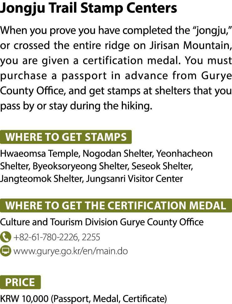 Jongju Trail Stamp Centers When you prove you have completed the “jongju,” or crossed the entire ridge on Jirisan Mou...