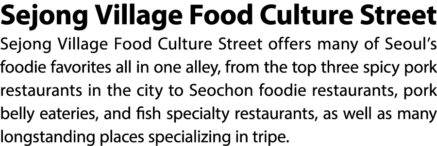 Sejong Village Food Culture Street Sejong Village Food Culture Street offers many of Seoul’s foodie favorites all in ...